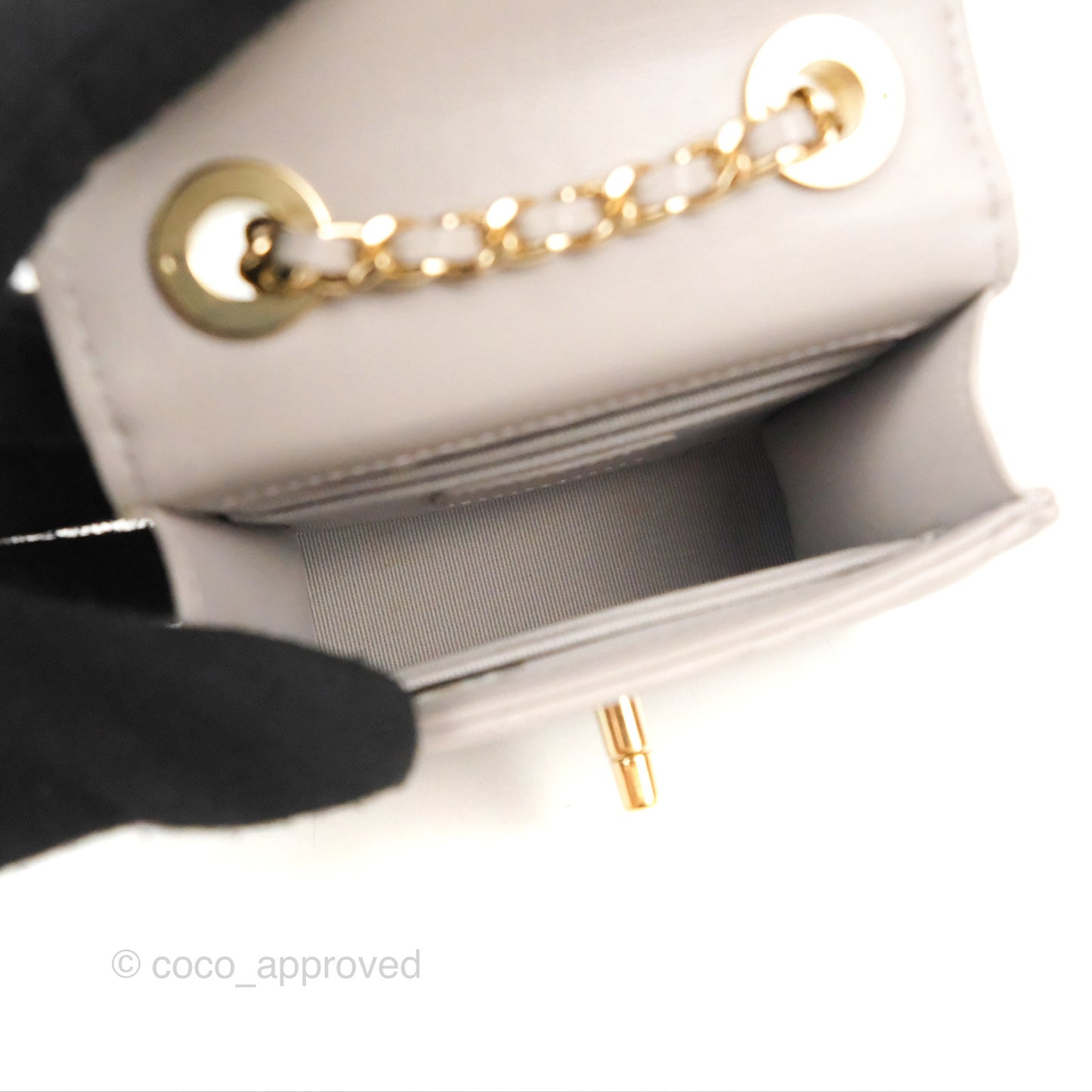 Chanel Mini Quilted Trendy CC Clutch With Chain Light Grey Lambskin Gold Hardware