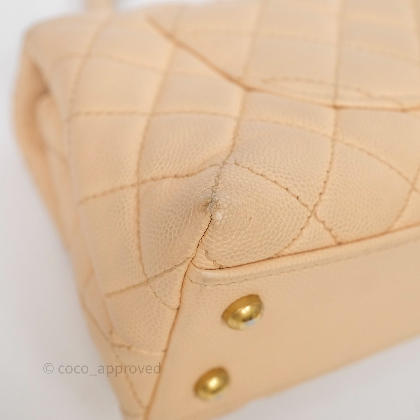 Chanel Small Coco Handle Quilted Beige Caviar Aged Gold Hardware