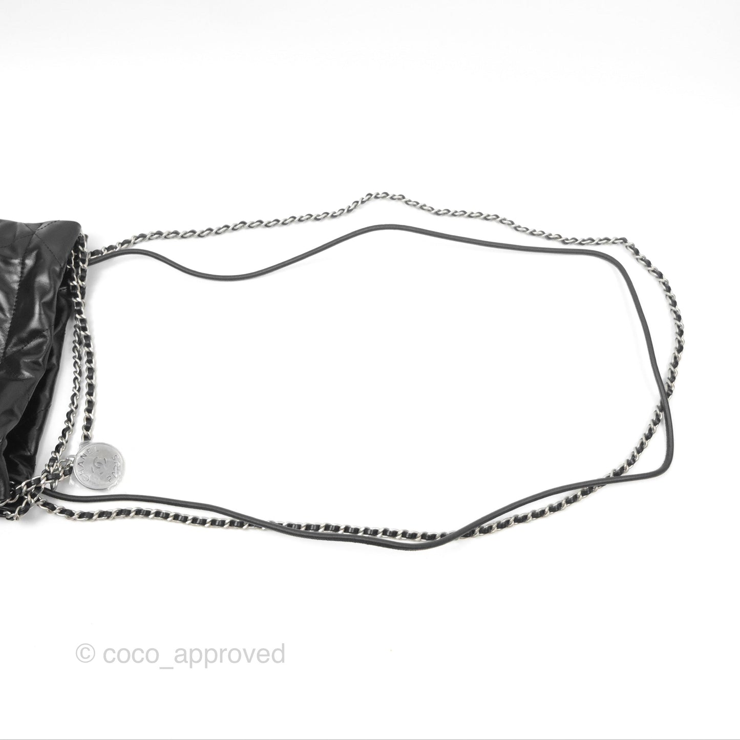 Chanel 22 Mini Bag Black Shiny Crumpled Calfskin Matte Silver Hardware