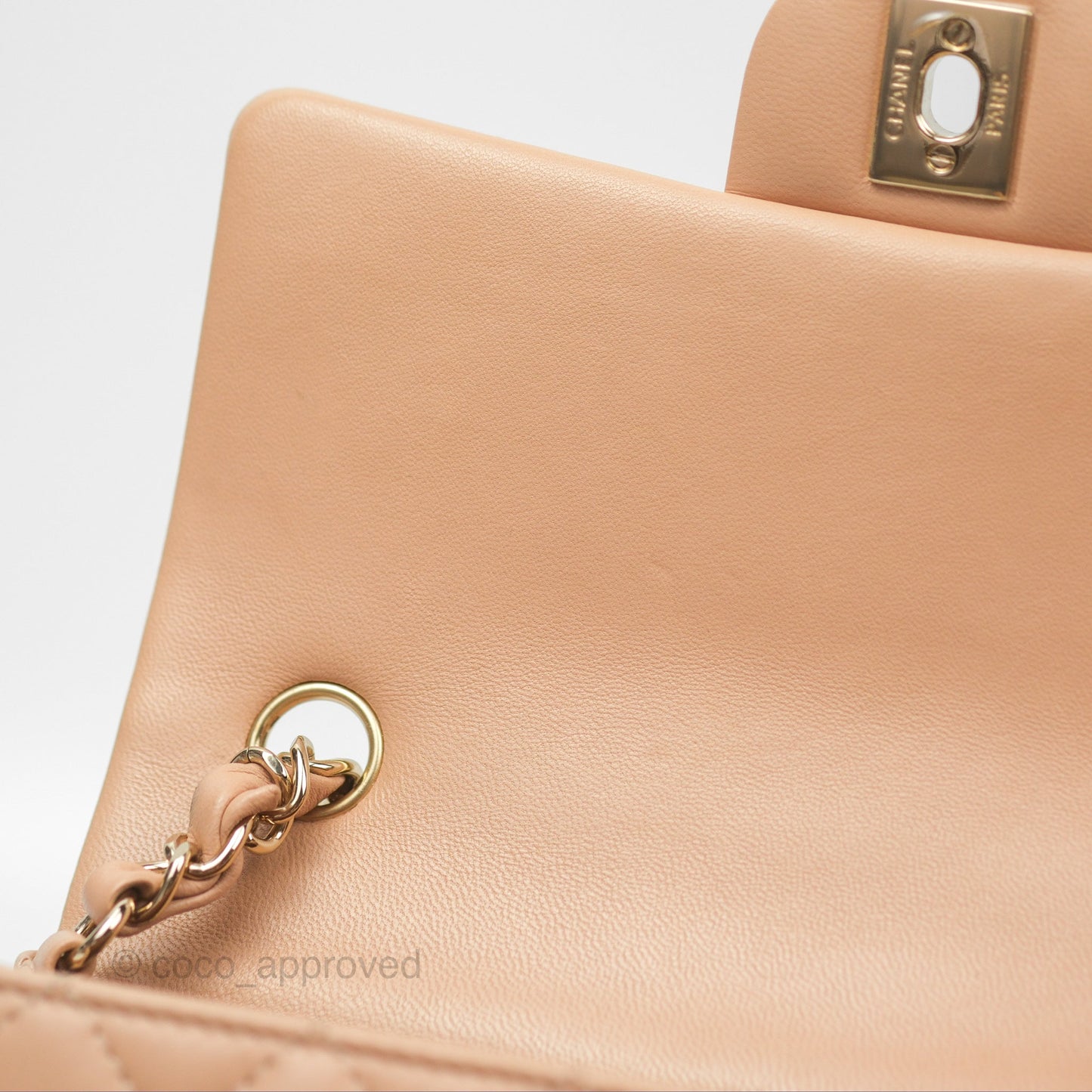 Chanel Quilted Mini Rectangular Beige Lambskin Gold Hardware