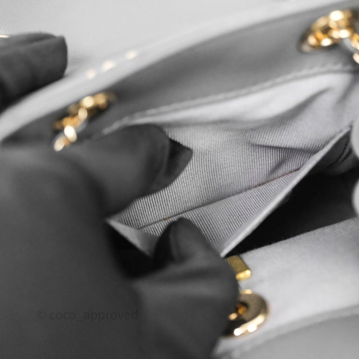 Chanel Small Duma Drawstring Backpack Grey Lambskin Gold Hardware