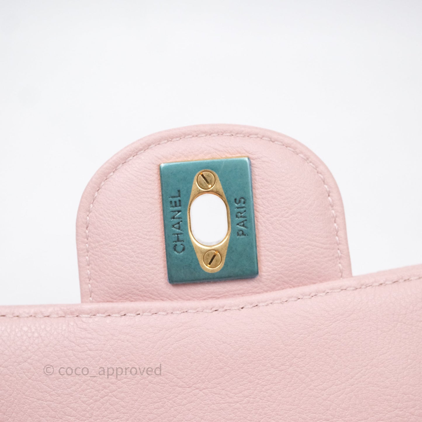 Chanel Mini Square Chevron Pink Calfskin Aged Gold Hardware