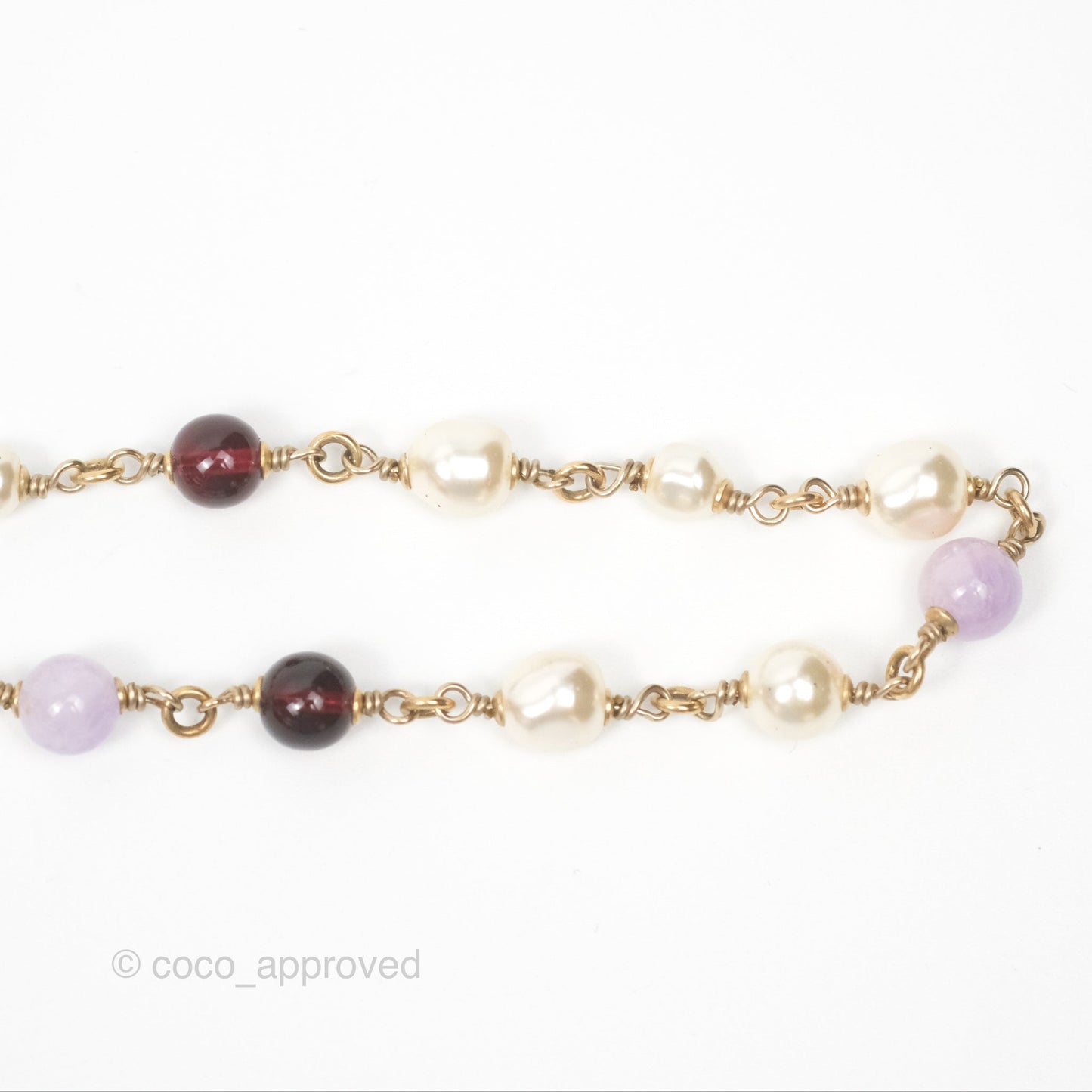 Chanel CC Pearl GemStone Long Necklace Gold Tone 17A