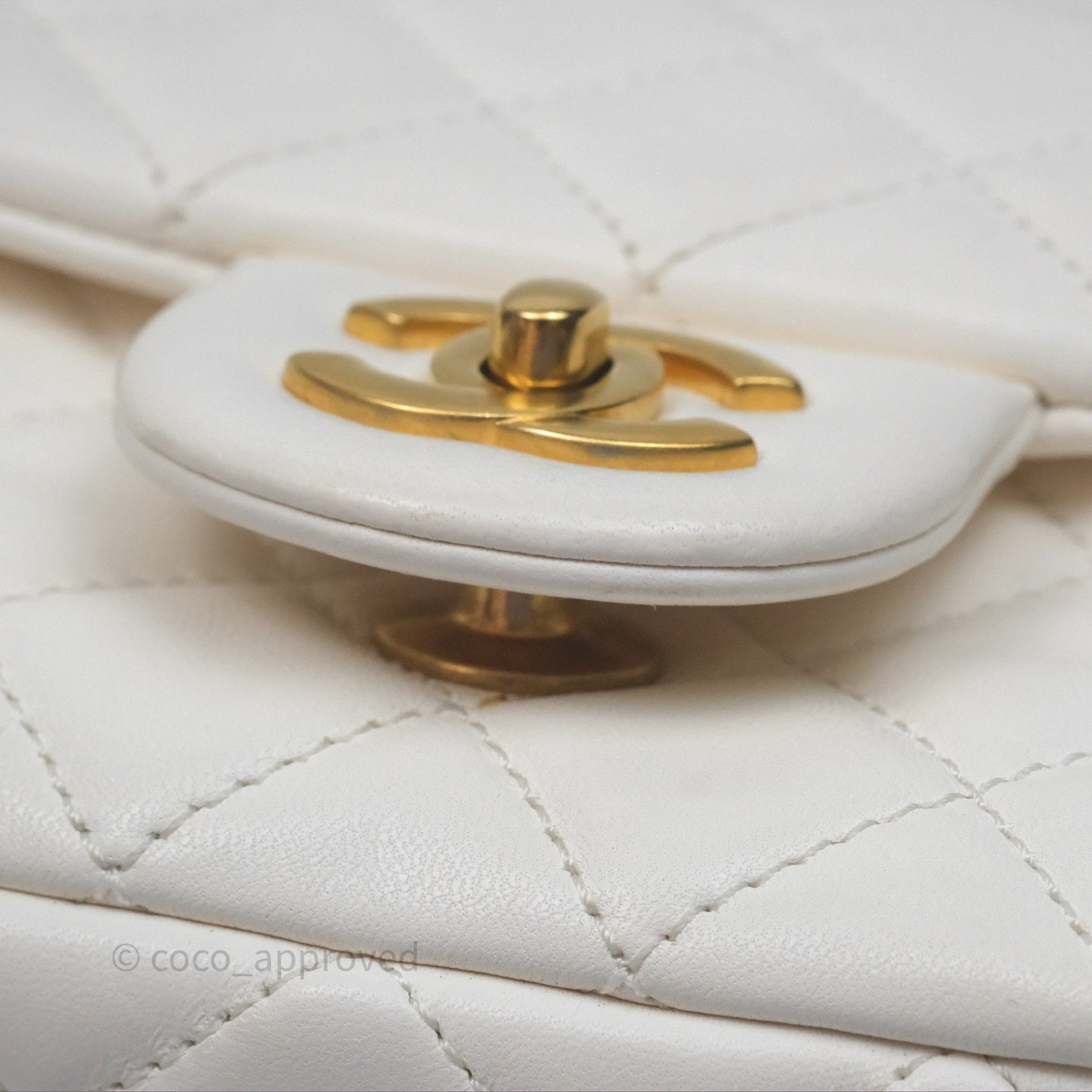 Chanel Mini Rectangular Pearl Crush Quilted White Lambskin Aged Gold Hardware