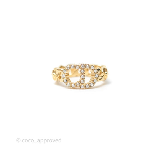 Christian Dior CD Crystal Ring Gold Tone