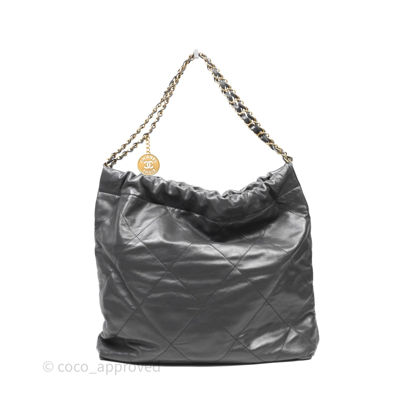 Chanel 22 Bag Medium Dark Grey Calfskin Gold Hardware
