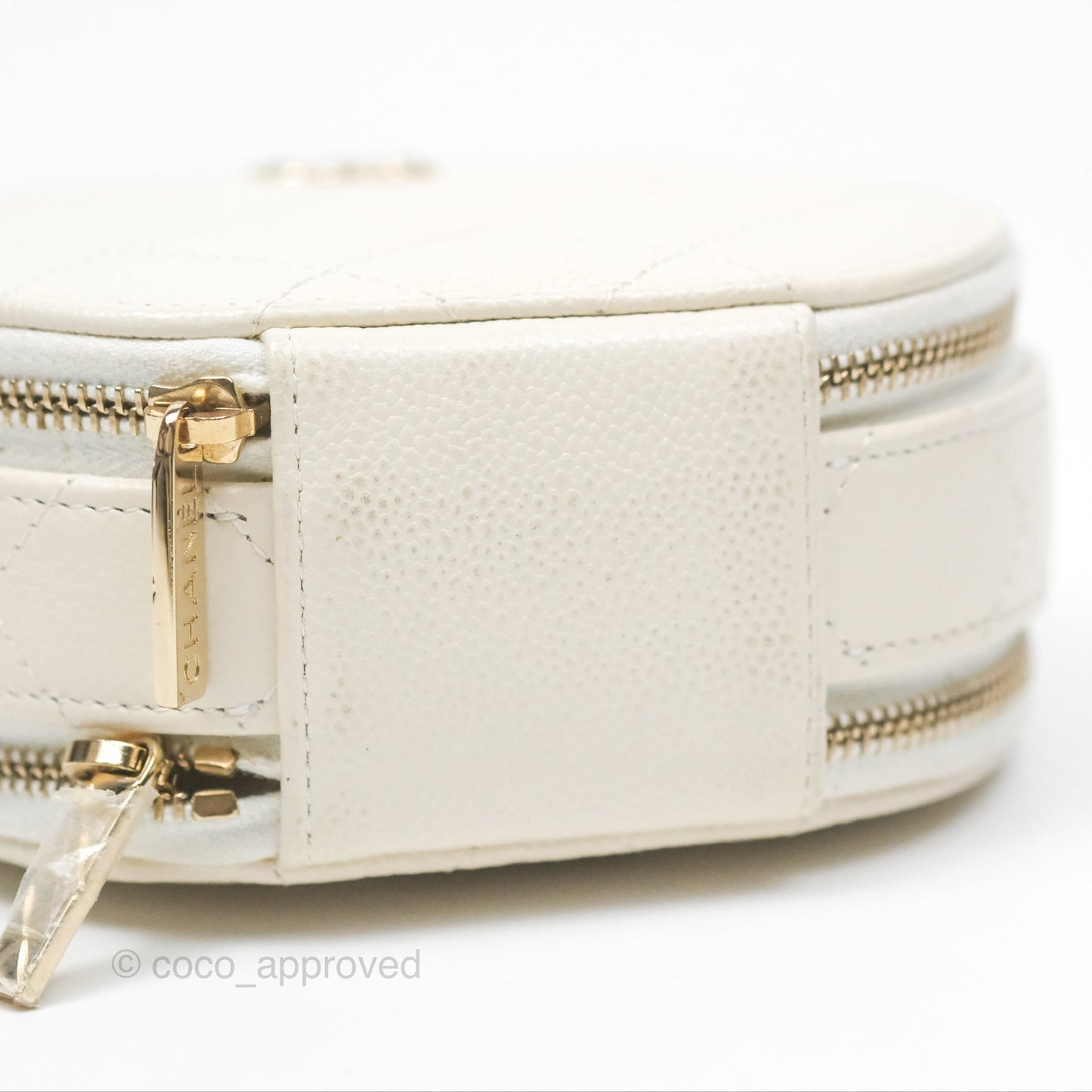 Chanel Mini Round Vanity Bag Handle With Care Ivory Caviar