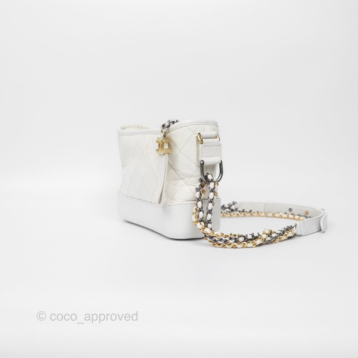 Chanel Small Gabrielle Hobo Quilted White Aged Calfskin