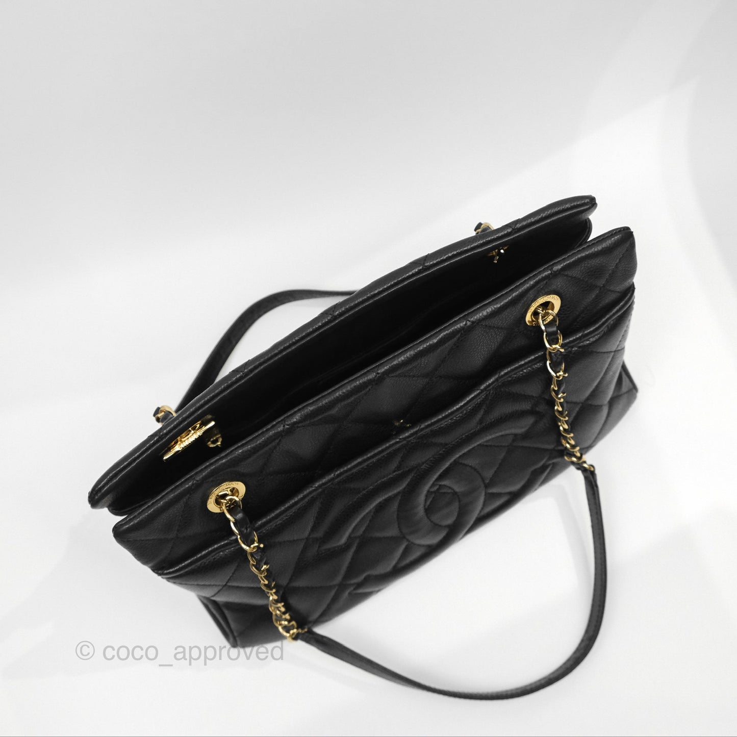 Chanel Quilted Caviar Leather Timeless CC Soft Shopping Tote Bag Black