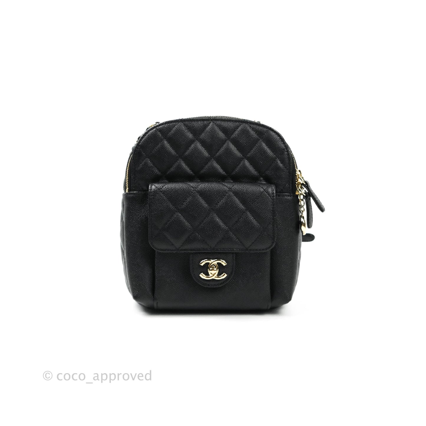 Chanel Quilted Small CC Day Backpack Black Caviar Gold Hardware