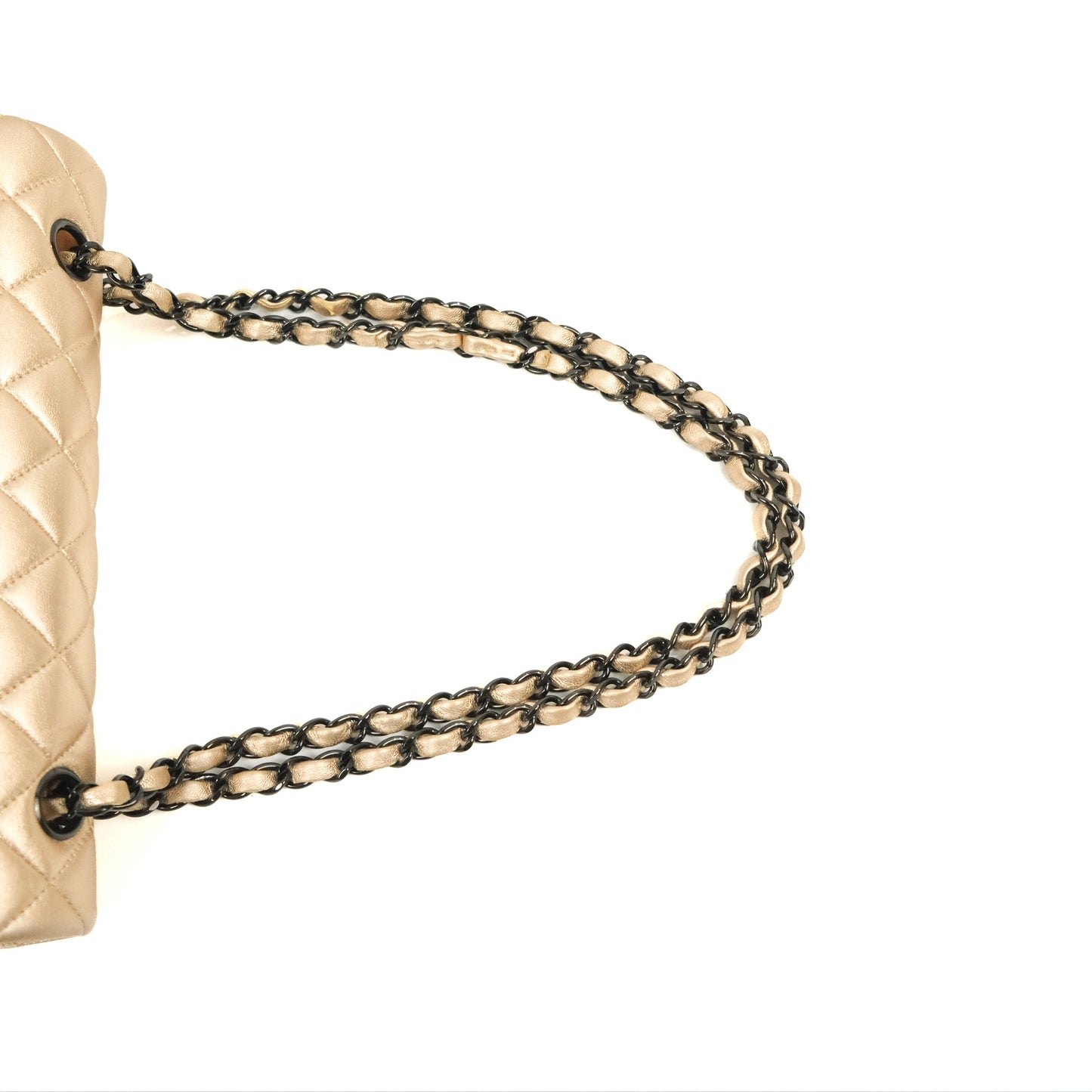 Chanel Classic M/L Medium Flap Quilted Metallic Gold Lambskin Gun Metal