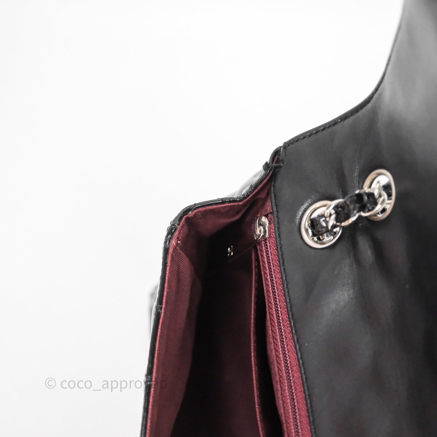 Chanel Quilted Medium Flap Black Patent Silver Hardware