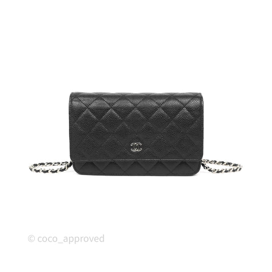 Chanel Classic Wallet On Chain WOC Quilted Black Caviar Silver Hardware
