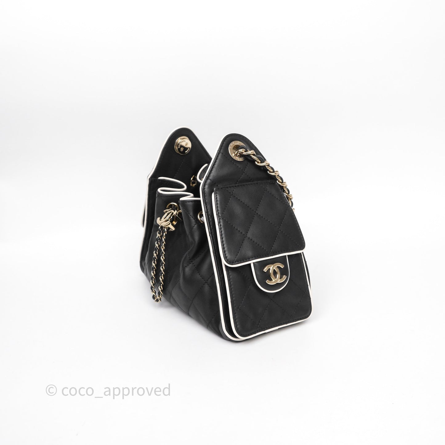 Chanel 25 Mini Bag Black/ White Calfskin Gold Hardware