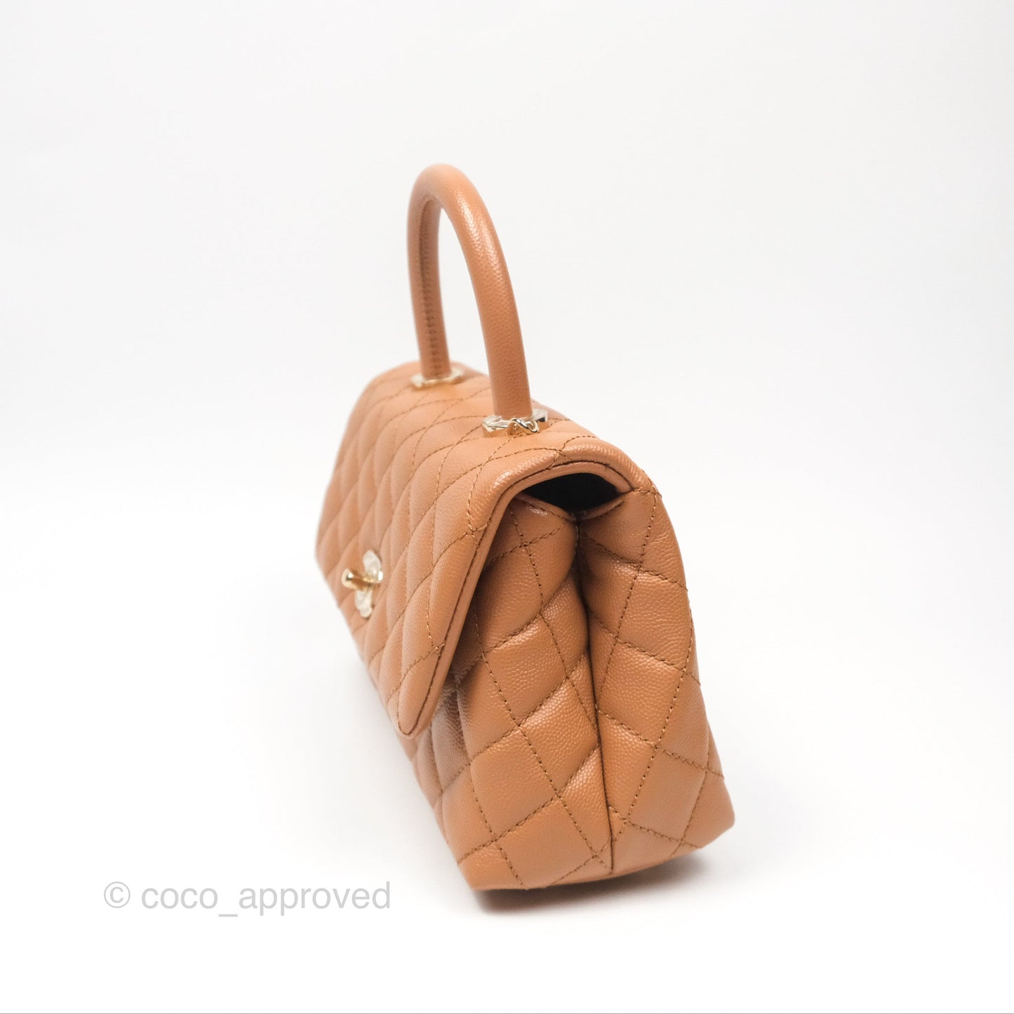 Chanel Small Coco Handle Quilted Dark Beige Caviar Gold Hardware