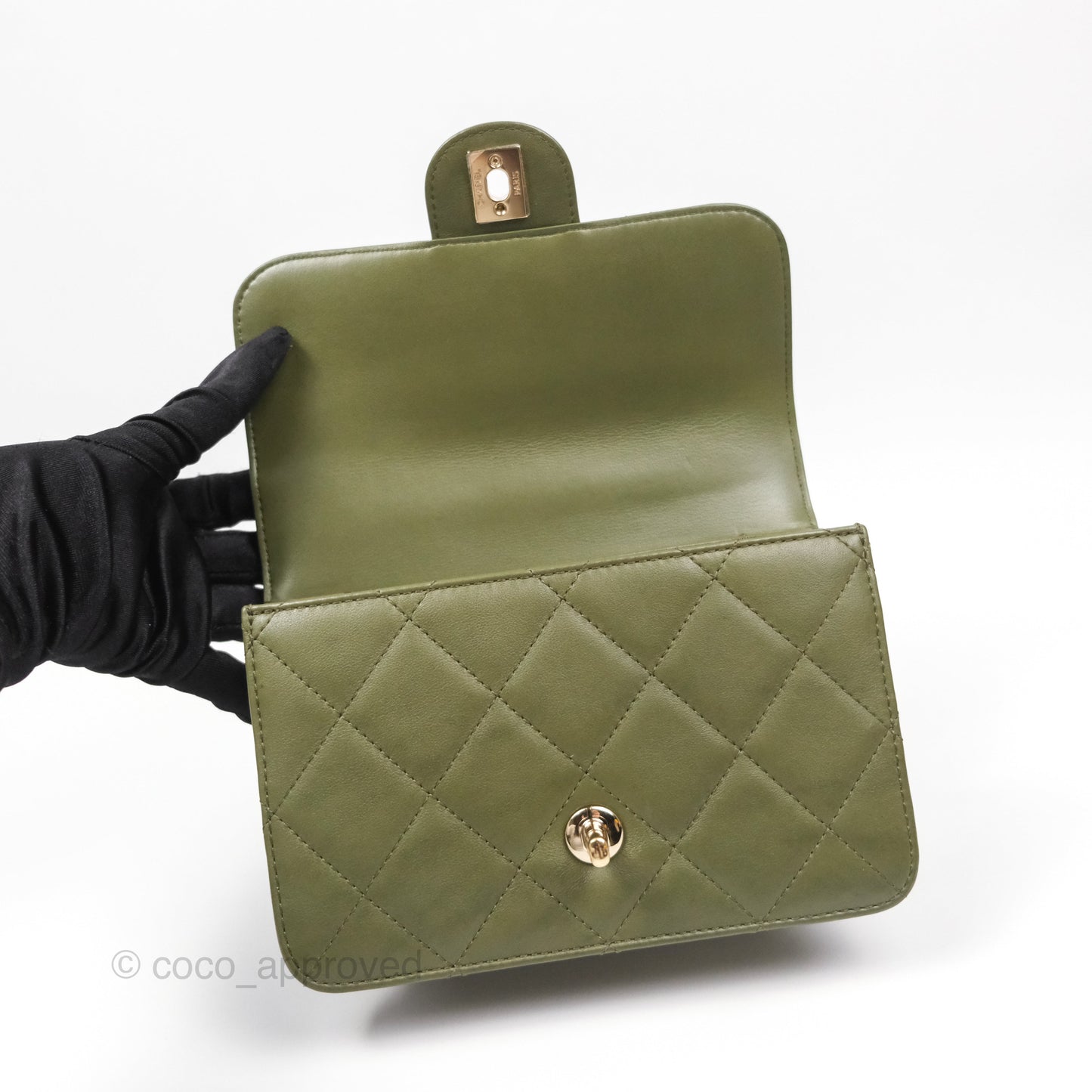 Chanel Small Coco Lady Quilted Flap Bag With Top Handle Olive Green Calfskin Gold Hardware