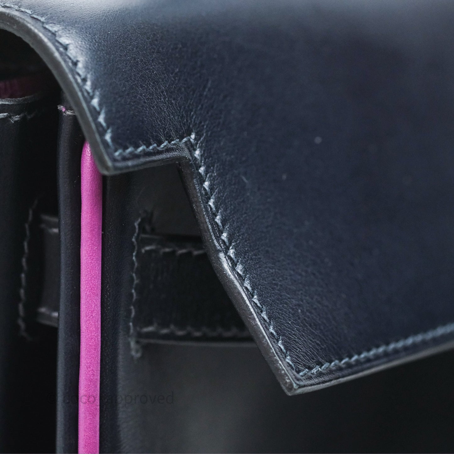 Hermès Vintage Kelly 32 Retourn Navy/Purple Box Leather Palladium Hardware