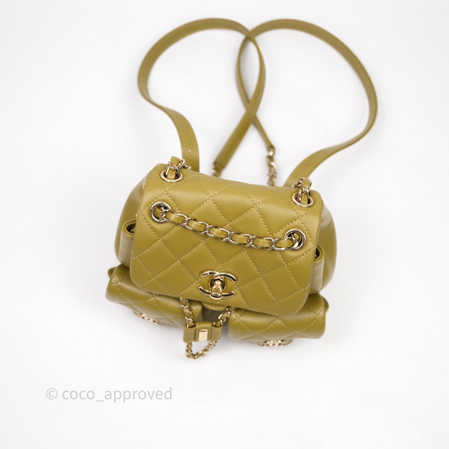Chanel Mini Duma Backpack Olive Green Calfskin Gold Hardware
