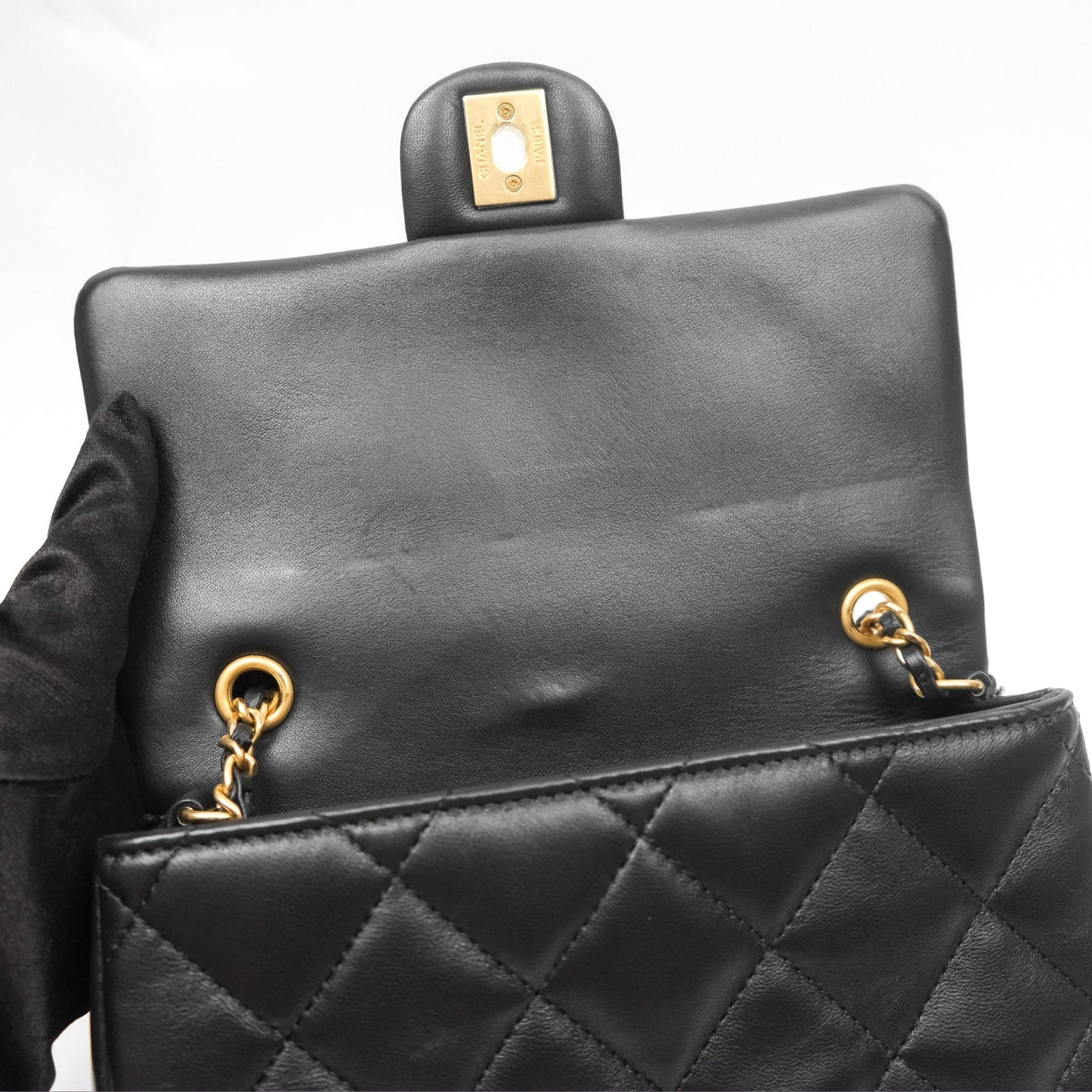Chanel Mini Flap Bag With Heart CC Charm Black Lambskin Aged Gold Hardware 22B