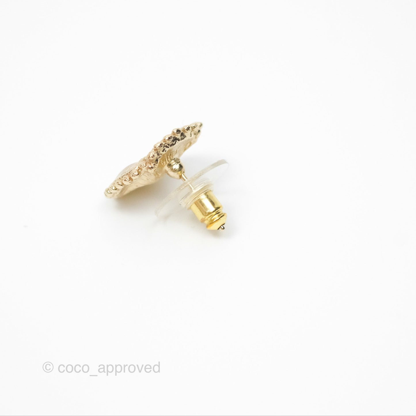 Chanel Camellia Pearl Earrings Gold Tone 23K