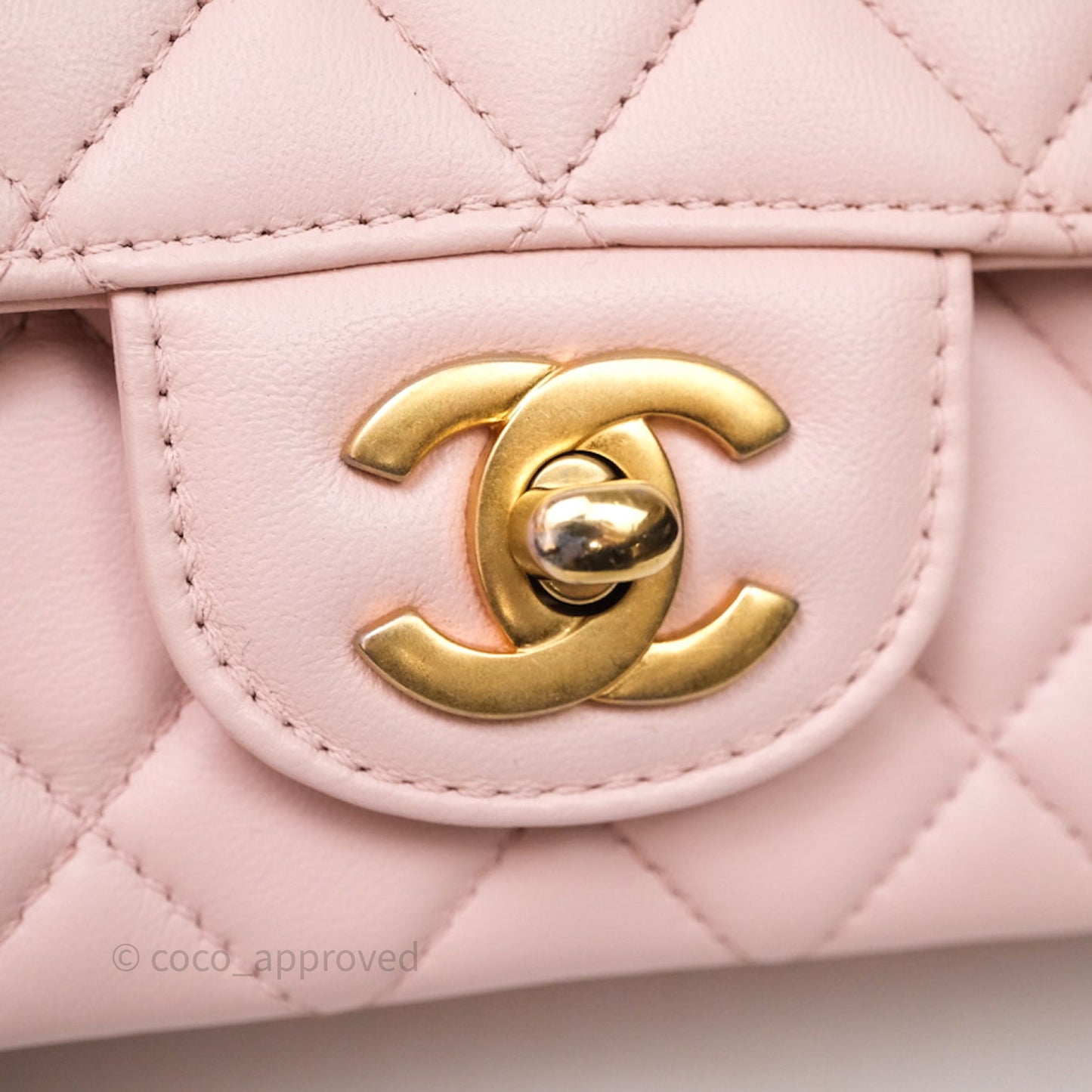 Chanel Top Handle Mini Rectangular Flap Bag Pink Lambskin Aged Gold Hardware