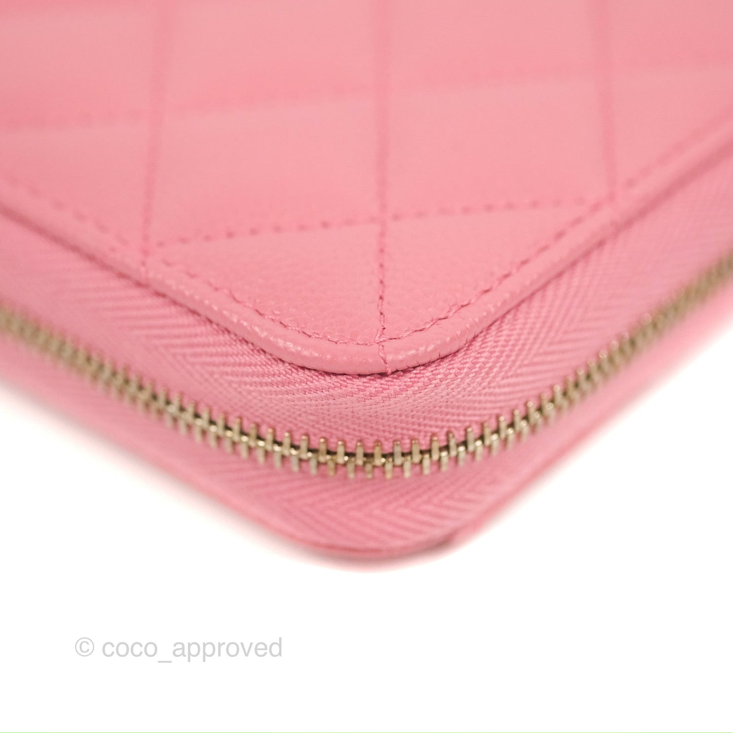 Chanel Classic Zip Long Wallet Quilted Pink Caviar Gold Hardware