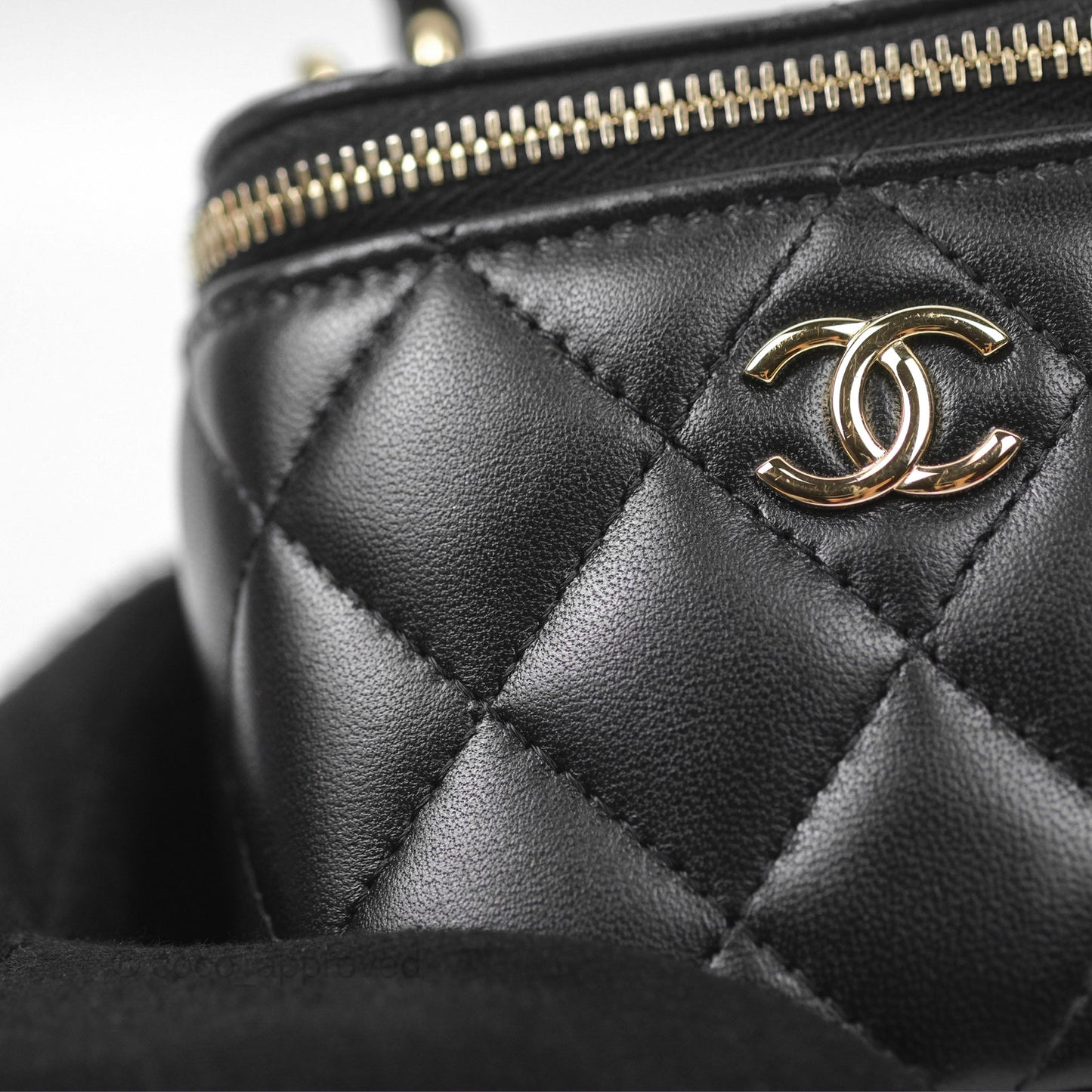 Chanel Mini Top Handle Vanity With Chain Black Lambskin Gold Hardware