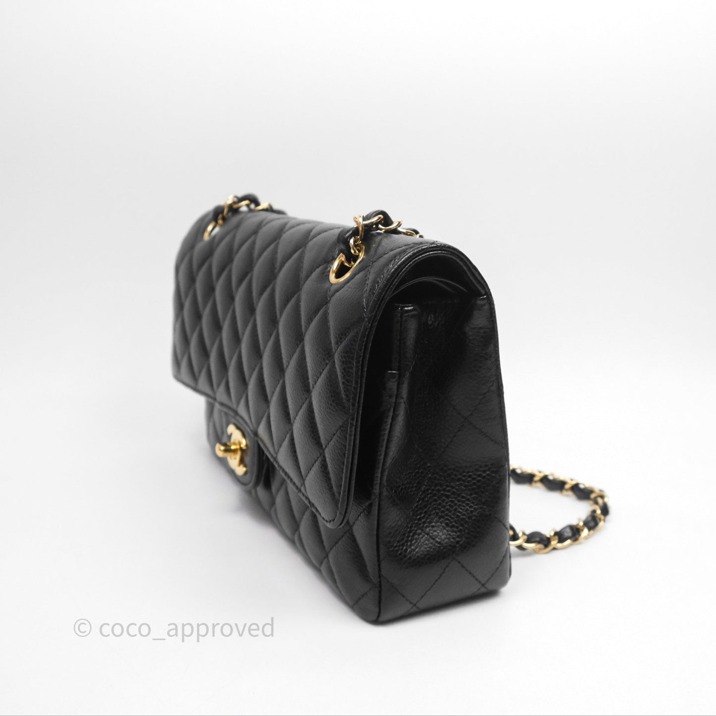 Chanel Classic M/L Medium Flap Quilted Black Caviar Gold Hardware