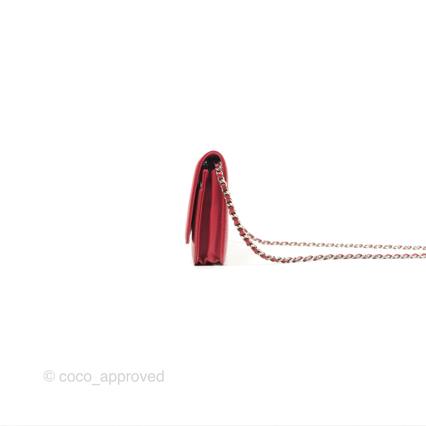 Chanel CC Wallet On Chain WOC Red Caviar Silver Hardware