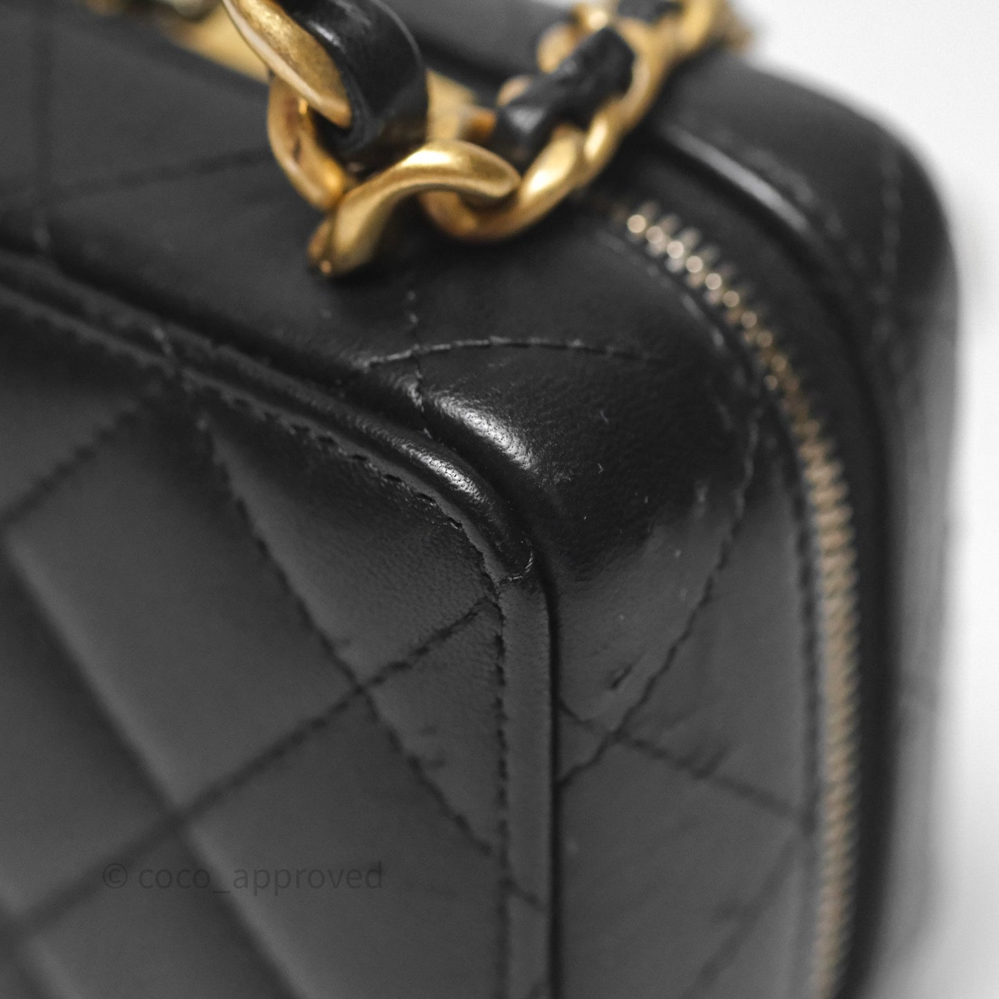 Chanel Top Handle Vanity Case Black Lambskin Aged Gold Hardware 22A