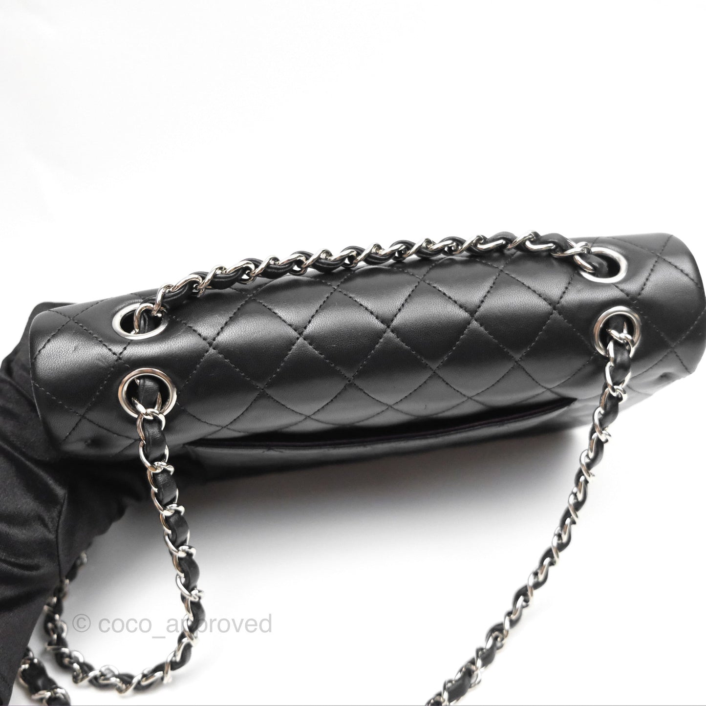 Chanel Classic M/L Medium Flap Quilted Black Lambskin Silver Hardware