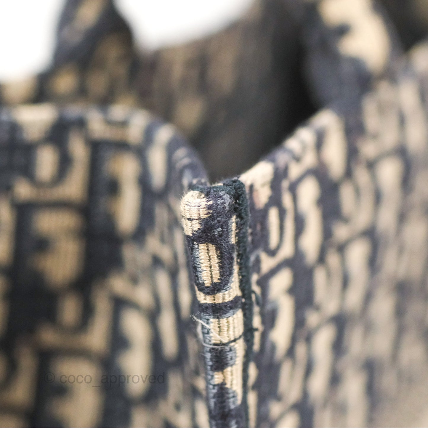 Christian Dior Medium (Old Small) Dior Navy Oblique Embroidery Canvas Book Tote