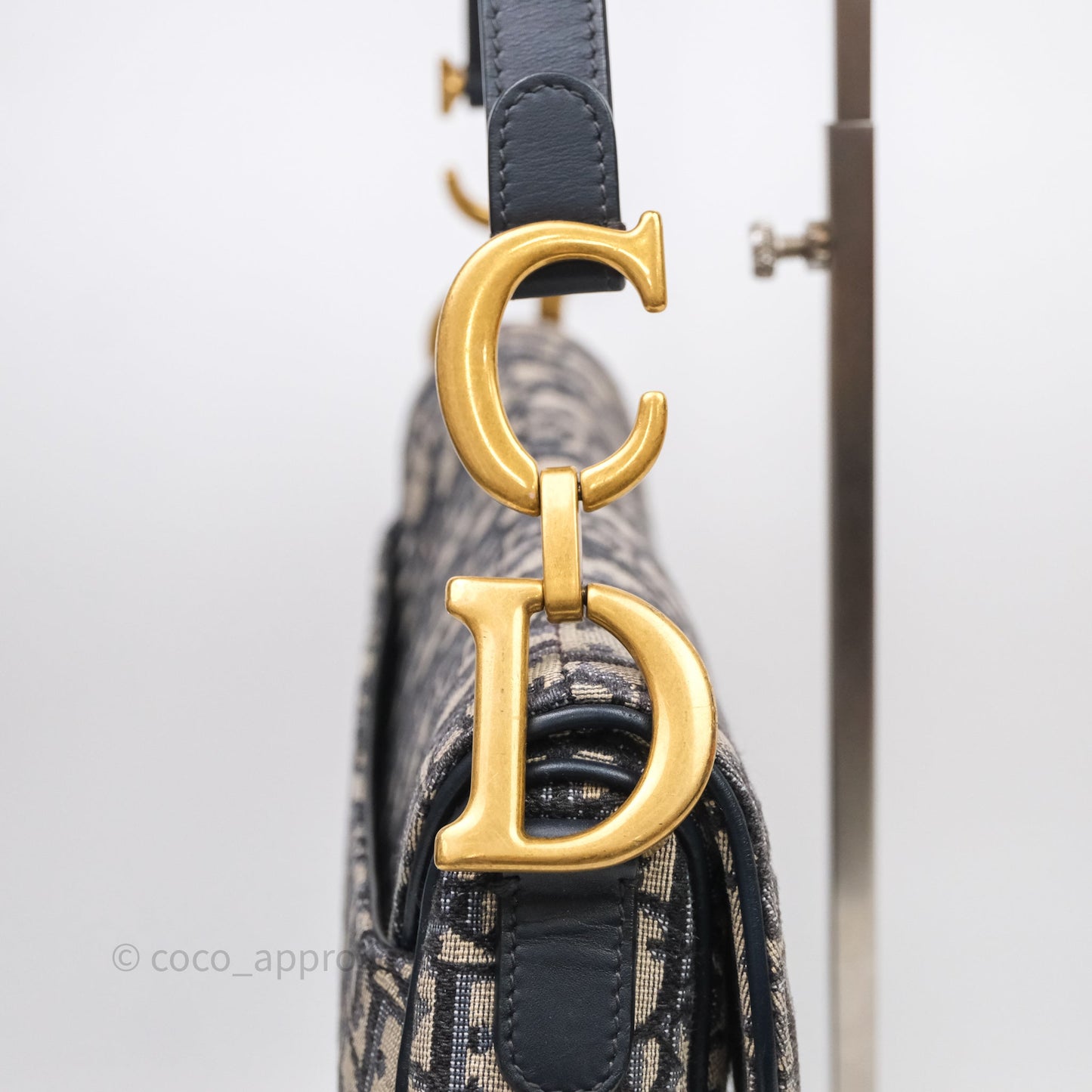 Christian Dior Saddle Bag Navy Dior Oblique Embroidery Gold Hardware