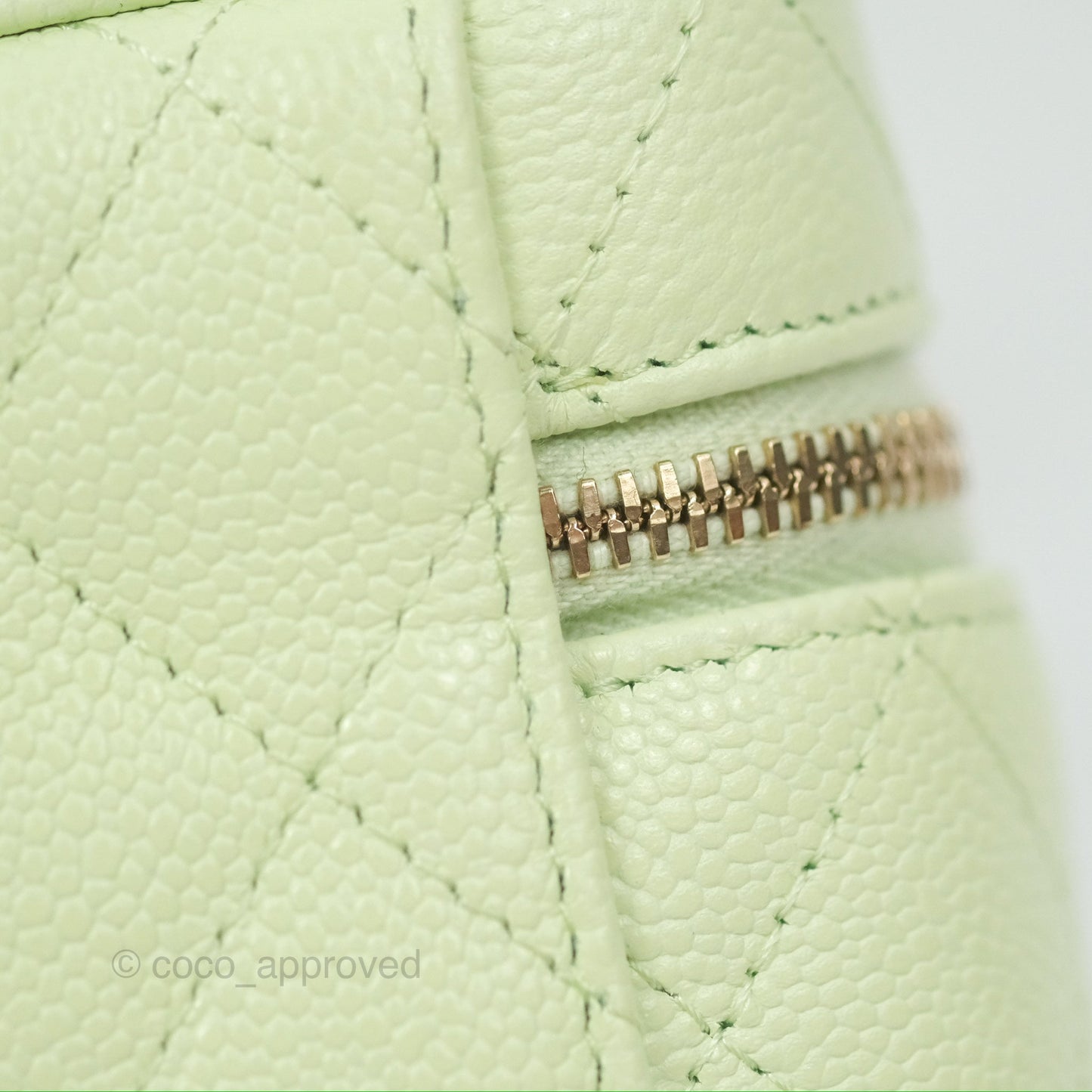 Chanel Quilted Small Handle With Care Vanity Case With Chain Green Caviar Gold Hardware