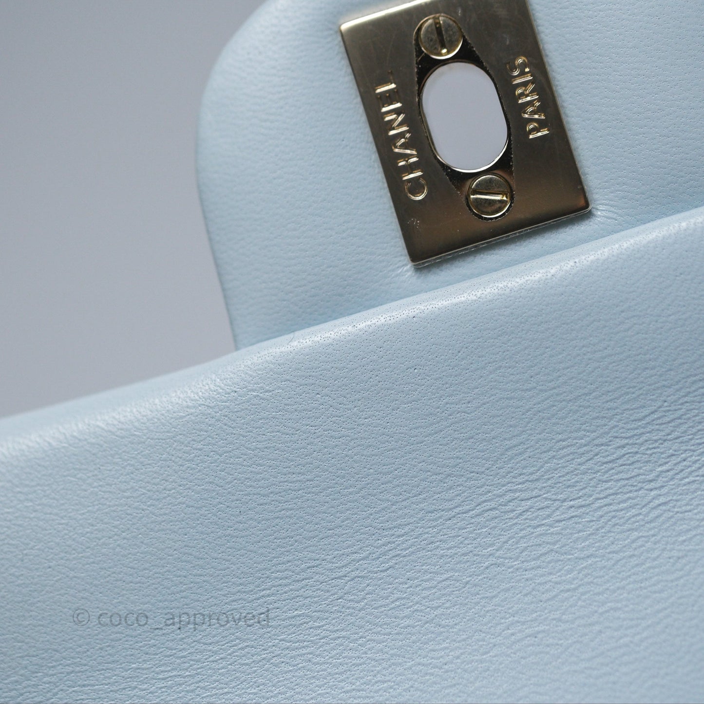 Chanel Top Handle Mini Rectangular Flap Light Blue Lambskin Gold Hardware