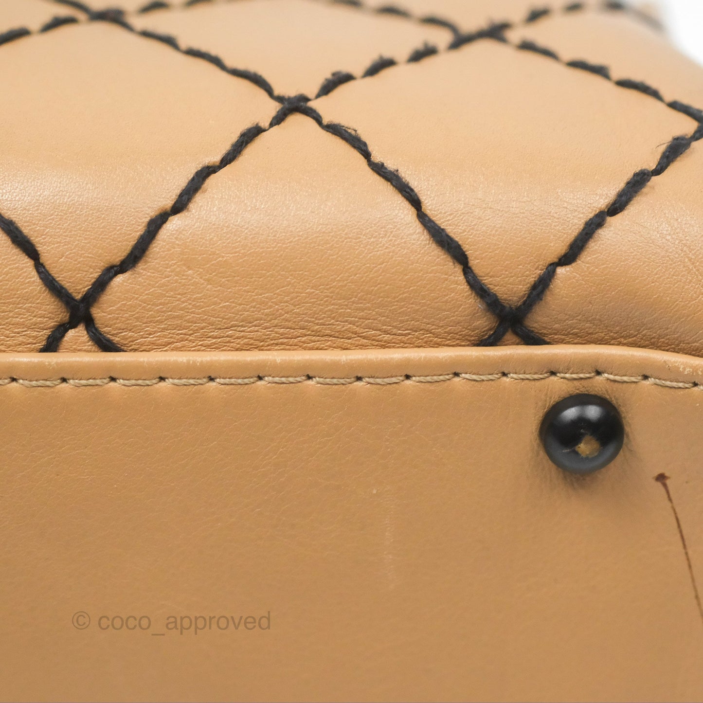Chanel Contrast Stitch Surpique Bowler Bag Beige Calfskin Matte Black Hardware