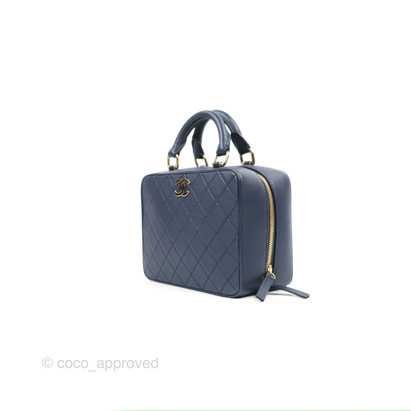 Chanel Quilted Travel Kit Vanity Case Navy Calfskin Gold Hardware