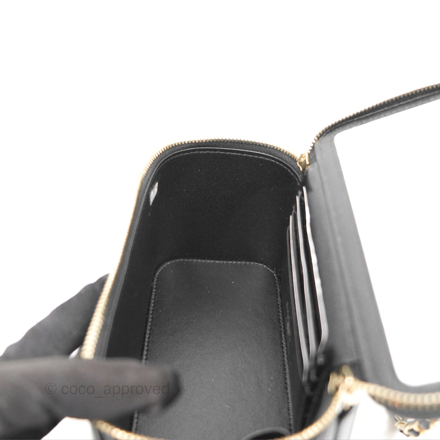 Chanel Vanity Rectangular Metal Top Handle Black Lambskin Aged Gold Hardware 22B