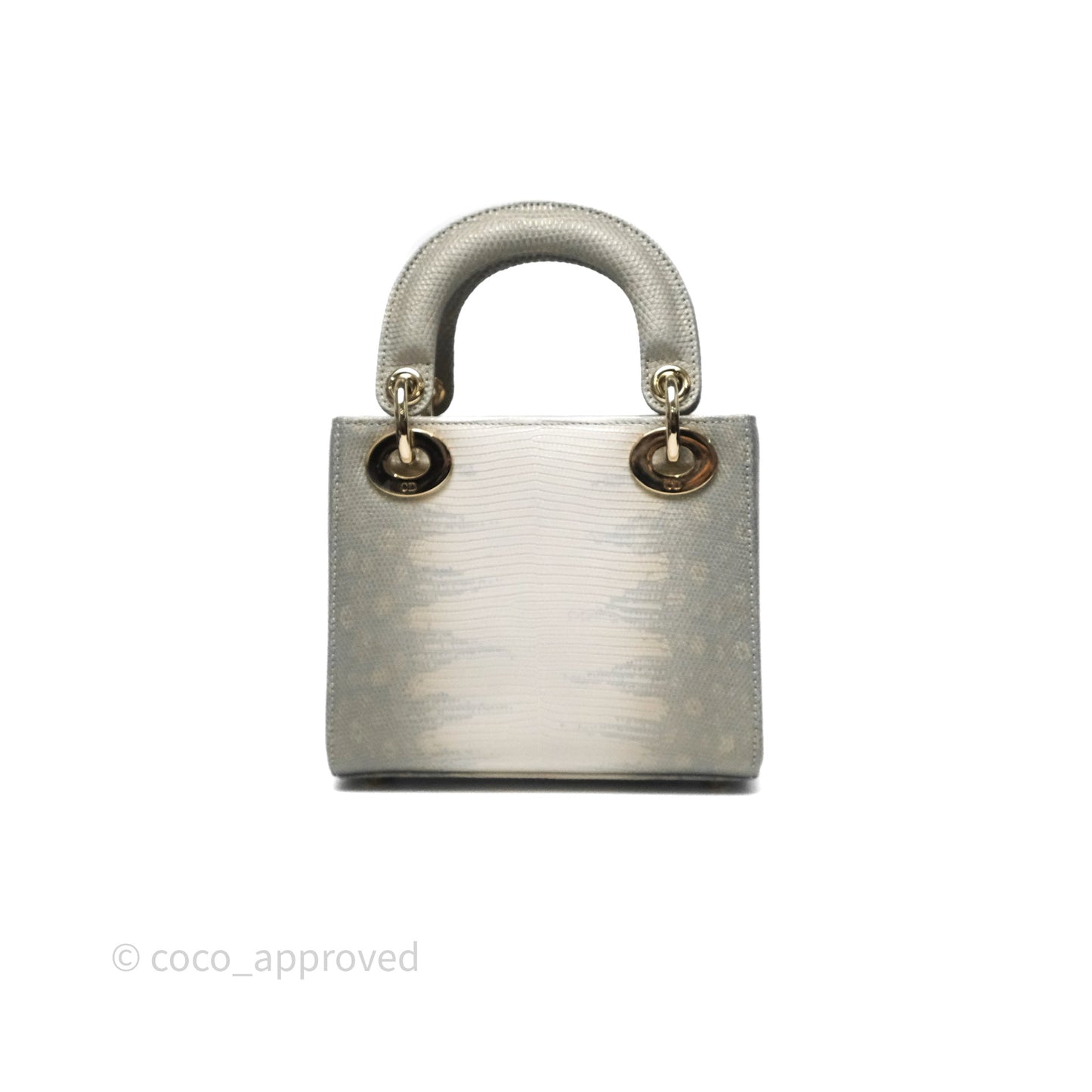 Dior Mini Lady Dior Ombre Grey White Lizard Gold Hardware