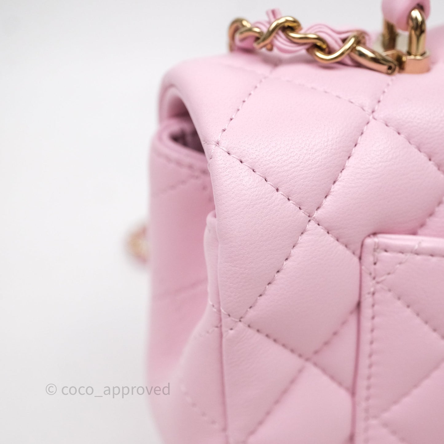 Chanel Top Handle Mini Rectangular Flap Pink Lambskin Gold Hardware