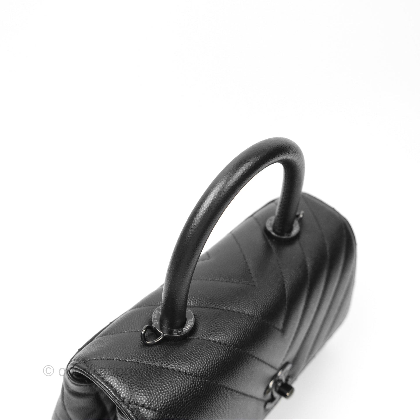 Chanel Small Coco Handle Chevron So Black Caviar