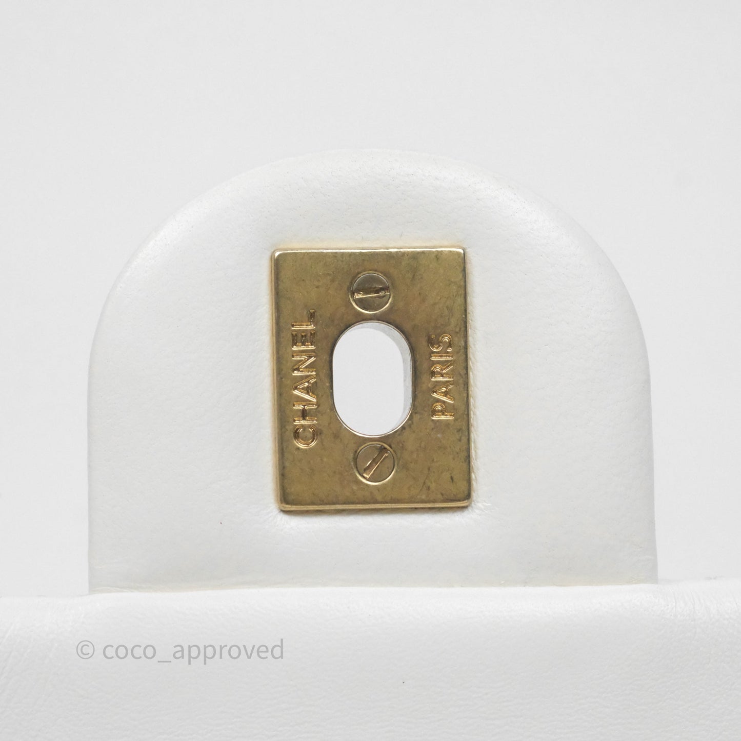 Chanel Mini Rectangular Pearl Crush Quilted White Lambskin Aged Gold Hardware