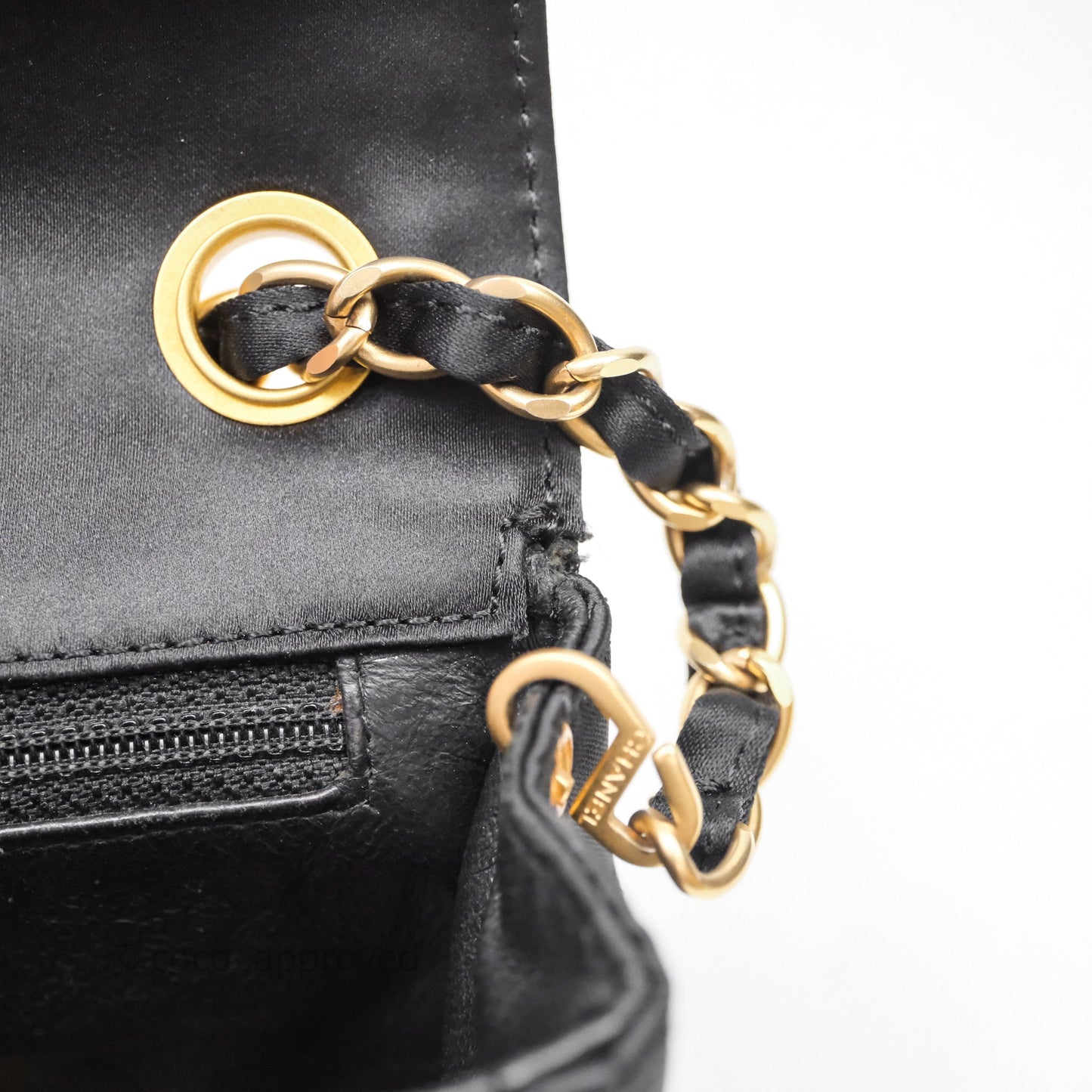 Chanel Vintage Mini Rectangular Black Satin Matte Gold Hardware