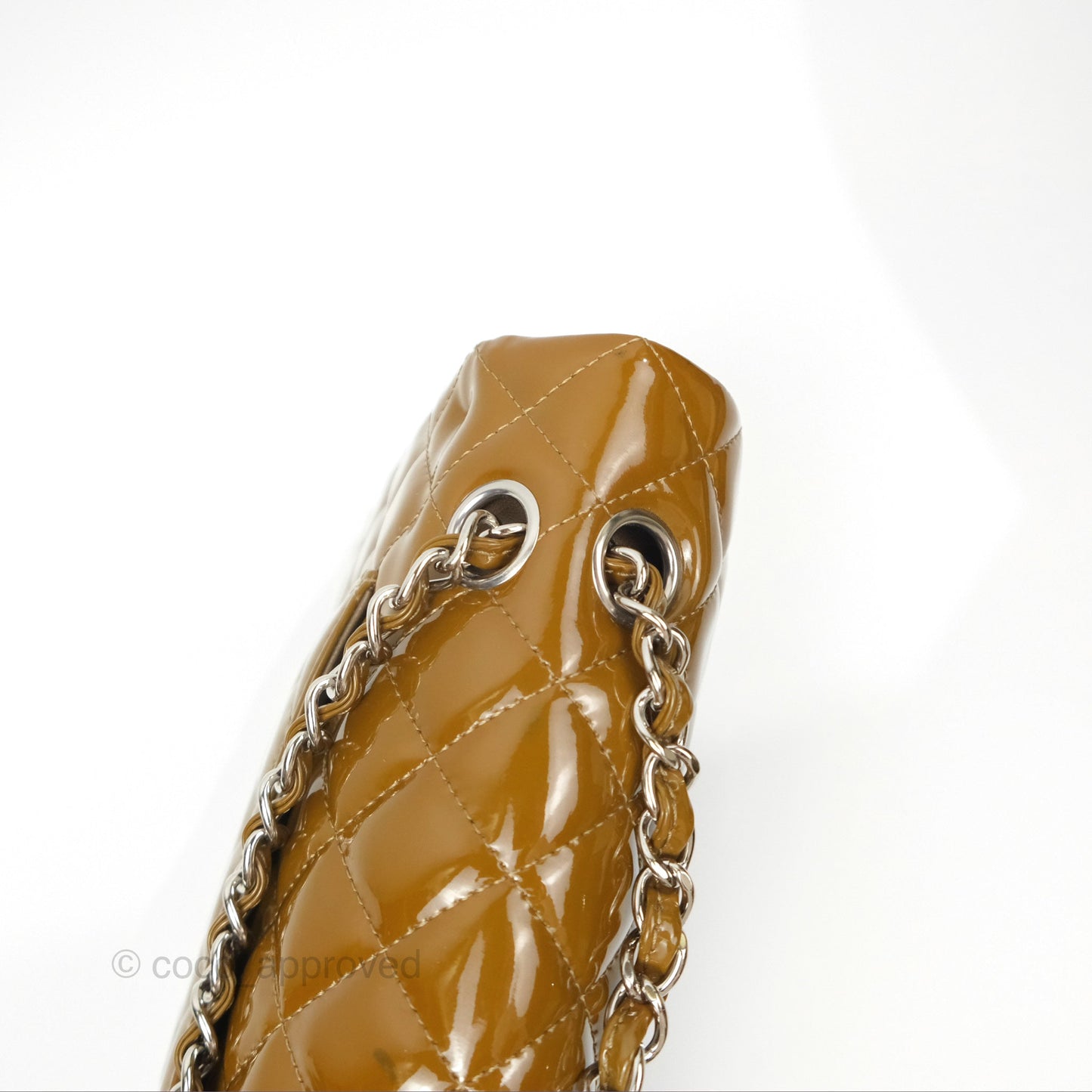 Chanel Classic M/L Medium Flap Quilted Brown Patent Silver Hardware