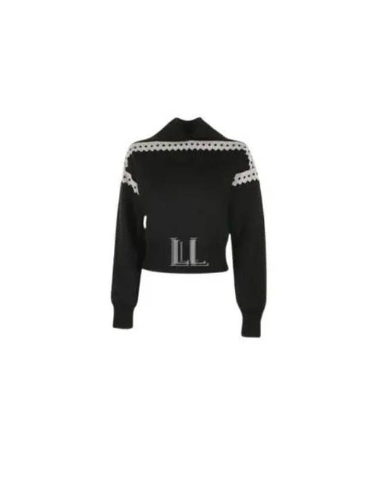 Luxury Saint Laurent Contrast Trim Effect Knit Top Black