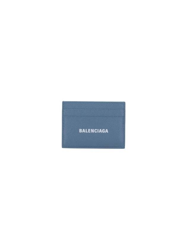Luxury Balenciaga Logo Calfskin Card Wallet Blue