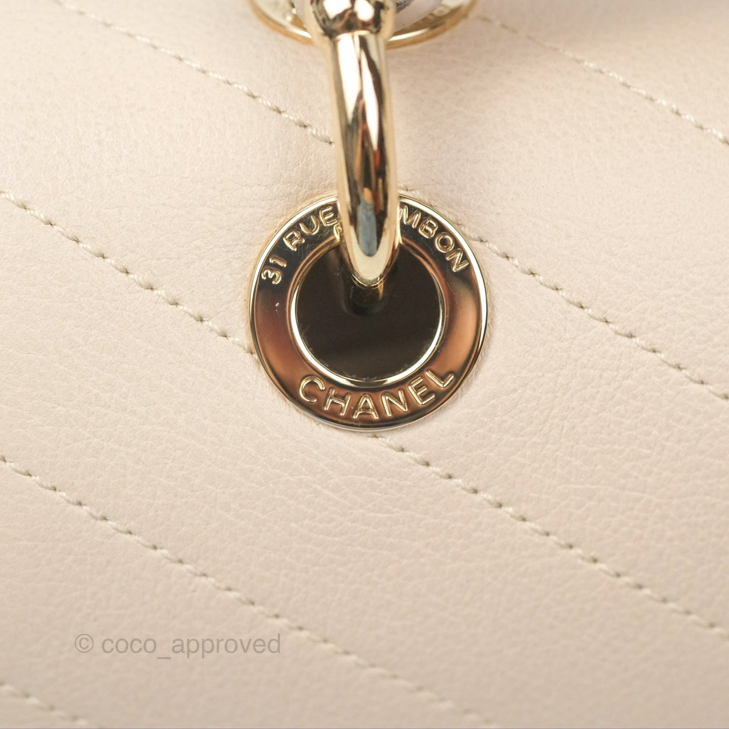 Chanel Large Chevron Chic Top Handle Bag Light Beige Grained Calfskin Gold Hardware