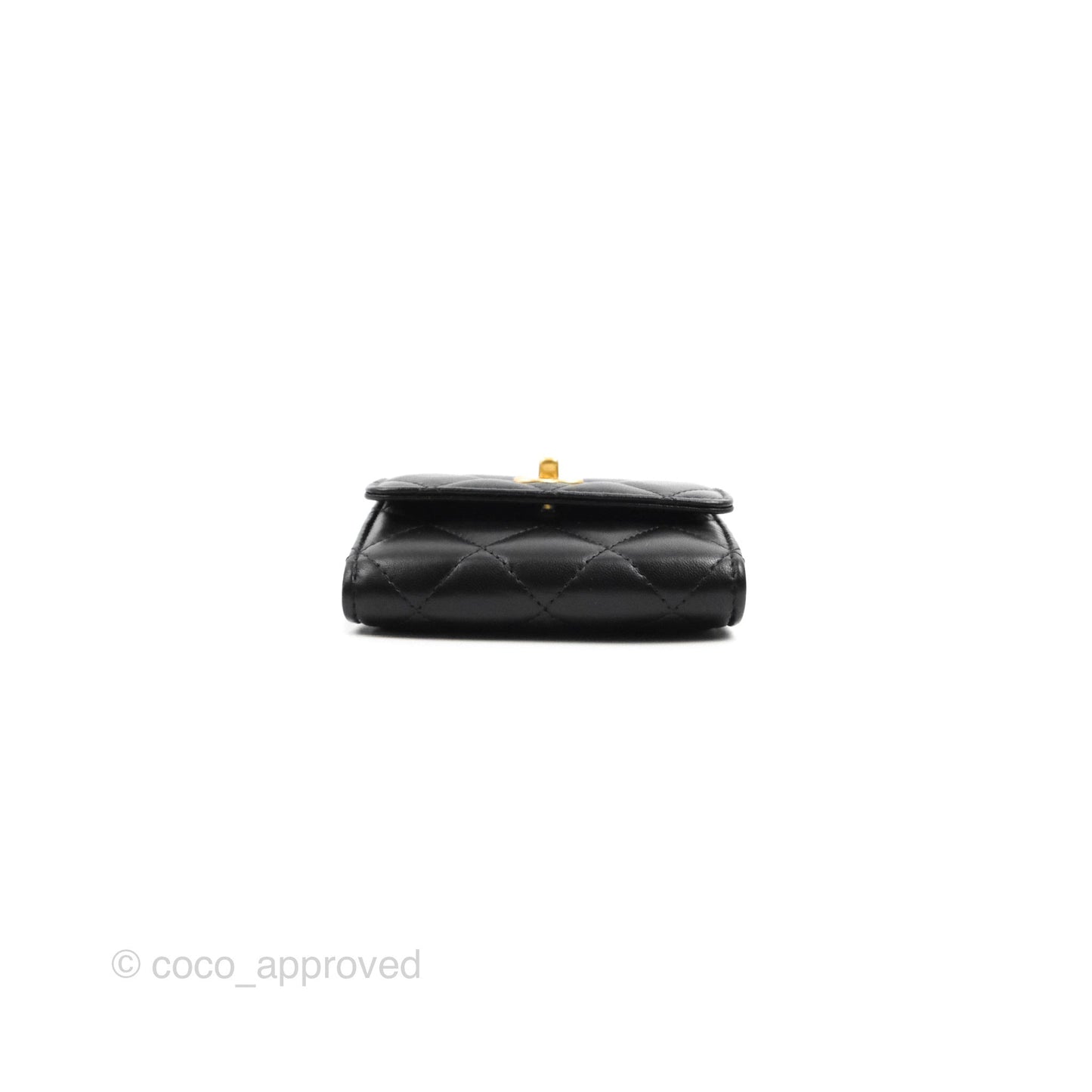Chanel Pearl Crush Mini Clutch With Chain Black Lambskin Aged Gold Hardware