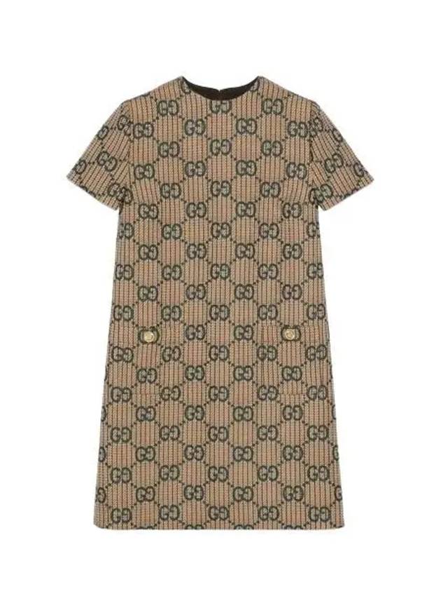 Luxury Gucci Trending 2025 GG Wool Short Dress Green Beige