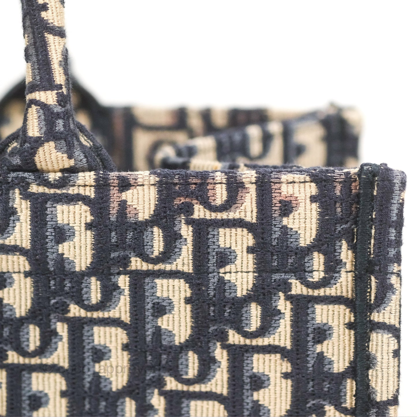 Christian Dior Medium (Old Small) Dior Navy Oblique Embroidery Canvas Book Tote